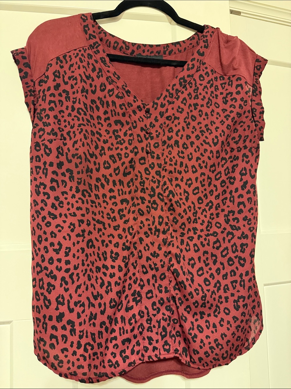 Leopard Print V-Neck Blouse in Rose Red